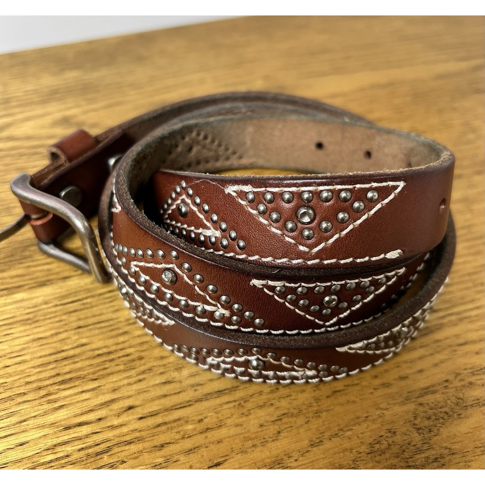 Old Trend Modern Vintage Leather Belt Size 36 Brown Studded Western Boho